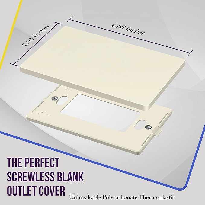 ENERLITES Screwless Blank Wall Plate, Child Safe Blank Device Outlet Cover, Standard Size, 1-Gang 4.68" x 2.93", Polycarbonate Thermoplastic, UL Listed, SI8801-LA-5PCS, Glossy, Light Almond, 5 Pack