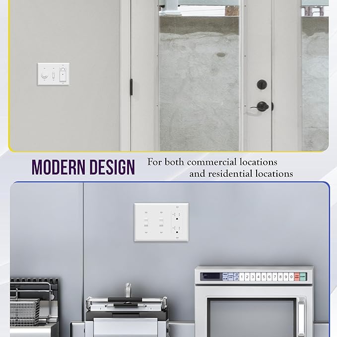 ENERLITES Combination Double Toggle/Single Decorator Rocker Outlet Wall Plate, Standard Size 3-Gang Light Switch Cover(4.5" x 6.38"), Polycarbonate Thermoplastic, UL Listed,881231-W-2PCS, White