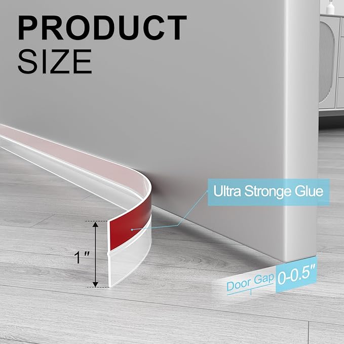 Elvone Heavy-Duty 20 ft x 1 in Weather Stripping, Extra Thick 2mm Door Draft Stopper Silicone Gap Seal Strip for House and Glass Shower Doors for Side Gaps of Door and Windows, Clear