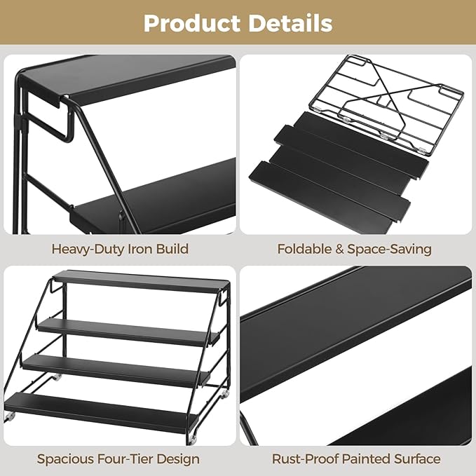 2 Pcs Foldable 4-Tier Metal Spice Rack Organizer, Sturdy and Space-Saving Shelf, 13.2 x 10.1 x 8.3 in, Simple to Assemble, Rust-inhibiting Finish for Countertop & Pantry Storage