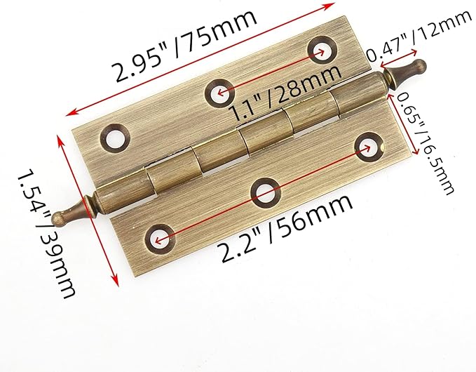 Mcredy Cabinet Hinges 3" Brass Antique Bronze Gate Door Hinges with Ball Finials for Windows Shed Boxes Home Office, 2 Packs