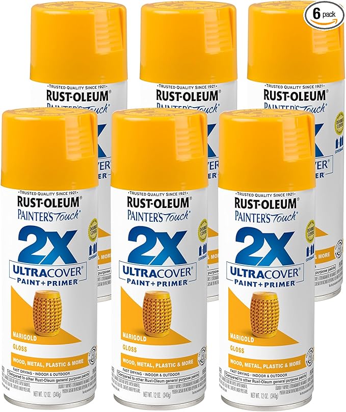 Rust-Oleum 249862-6PK Painter's Touch 2X Ultra Cover Spray Paint, 12 oz, Gloss Marigold, 6 Pack