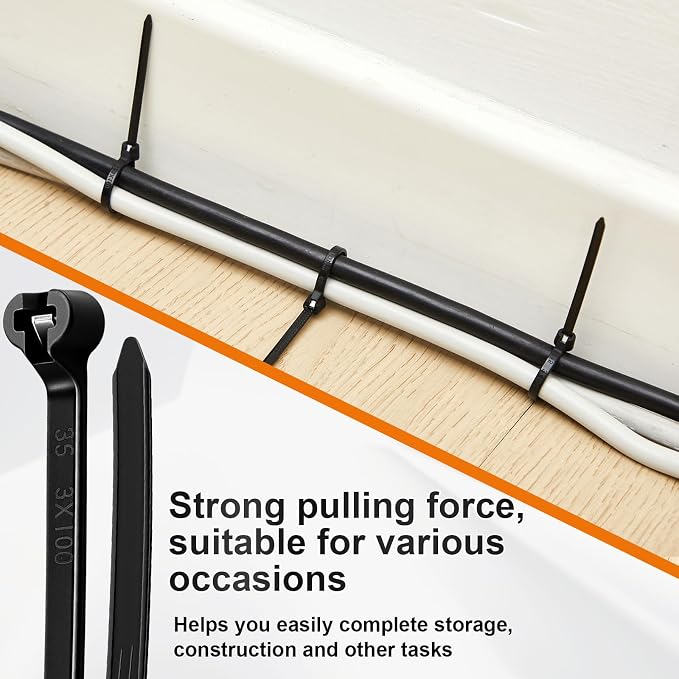 Blulu 200 Pcs 4 Inch Cable Zip Ties with Metal Tooth Stainless Steel Locking Device, Black Cable Ties, UV Resistant Wire Wraps Multi Purpose for Industrial Indoor Outdoor Use