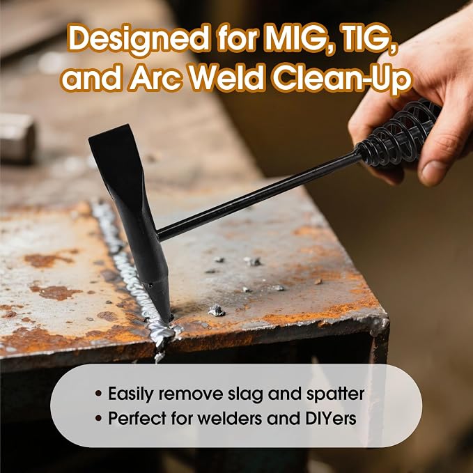 Chipping Hammer and Wire Brush Set – 10.6 in Heavy Duty Welding Hammer with Spring Handle and Steel Bristle Brush, Welding Tools and Accessories for Weld Slag Removal