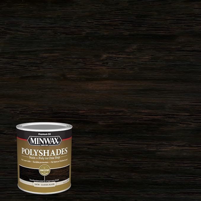 Minwax PolyShades Wood Stain + Polyurethane Finish – Quart, Classic Black, Satin