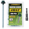 LIONMAX Metal Roofing Screws #10 × 3 Inch, 300-PCS, Forest/Ivy Green Painted Hex Head Sheet Metal Roof Screws, Rubber Washer, Sharp Point, Metal to Wood Siding Screws, Hex Socket Included