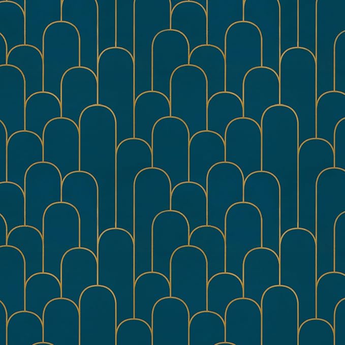 Yasinet Peel and Stick Wallpaper Stripe Removable Blue Contact Paper Blue/Gold Geometric Self Adhesive Decorative for Wall Countertop Cabinet Furniture Vinyl Film 17.3''x393.7''