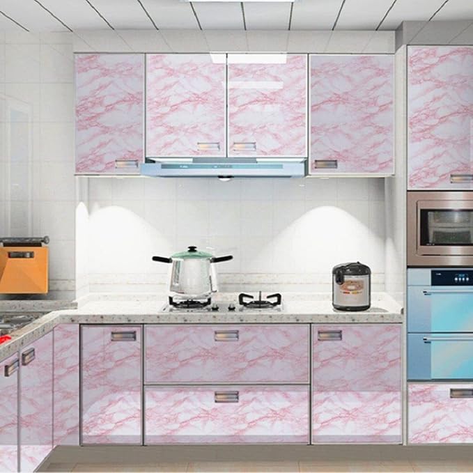 practicalWs 23.6in ×118in White Pink Marble Wallpaper Peel and Stick Countertops Self-Adhesive Vinyl Waterproof Wallpaper Great As Cabinets Drawer Shelf Wall Crafts Wall Paper Decorations
