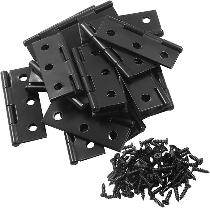 BokWin 16 Pack 2 Inch Small Door Hinges Butt Folding Hinges Stainless Steel Black with 96 Pieces Screws for DIY Wooden Boxes, Furniture, Woodworking Craft Projects