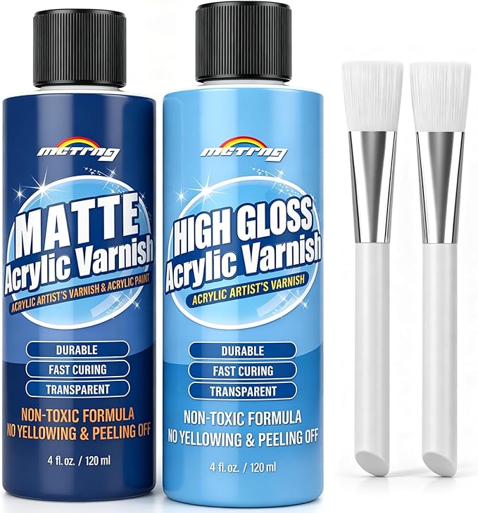 Varnish for Acrylic Painting, Gloss & Matte Artist's Acrylic Varnish, Non-Yellowing, Non-Toxic, Anti-Crazing, High Gloss Finish, Clear Coat for Artwork, for Pro & Hobby Artists