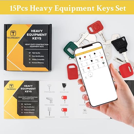 15PCS Heavy Equipment Keys Master Set, Construction Keys for Cat Caterpillar 5P8500 John Deere AT195302 Komatsu 787 Volvo 777 Bobcat D250 JCB 14603 Case S450 Hitachi H800 Hyster 166 Takeuchi H806