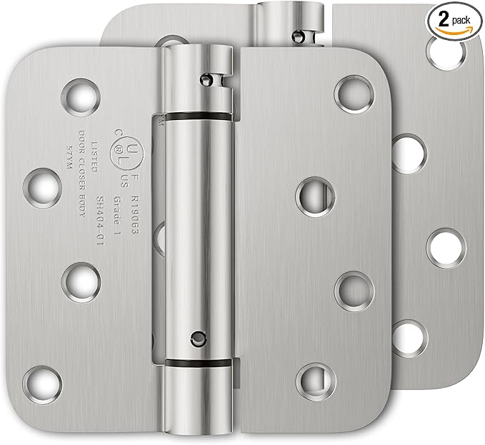 Luxbaro 2 Pack Self Closing Door Hinges, 4 Inch Spring Loaded Hinges for Doors, Adjustable Tension for Garage, Front Door, Back Door, for Left and Right Hand Door, 5/8'' Radius Corners, UL Listed