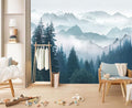 YIHWM-Peel and Stick Foggy Forest Wallpaper Misty Pine Scenery Tree Mural | Tear-resistant,with a substantial feel;Will not be damaged during repositioning.Bathroom,Bedroom wallpaper.XL-157"x108"