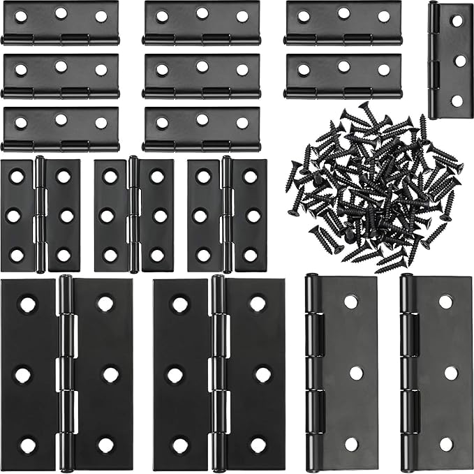 Boao 16 Pieces Small Door Hinges Stainless Steel Folding Butt Hinges Home Furniture Hardware Piano Cabinet Door Hardware with 96 Pieces Stainless Steel Screws(1.75 Inch and 3 Inch,Black)