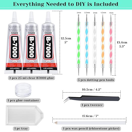 B7000 Glue Clear with Precision Tip, B-7000 Jewelry Bead Glue Adhesive Medium Viscosity with Art Dotting Stylus Pens Rhinestone Applicator Kit for Clothes Fabric Nail Crafts DIY (3 PCS, 25 ML/ 0.9 oz)