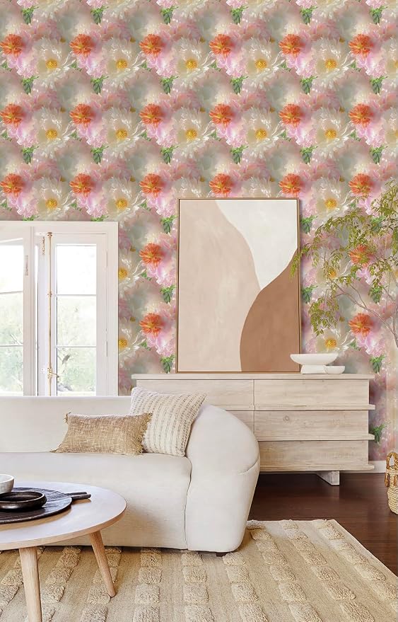 Yasinet Pink Floral Wallpaper Pink Vintage Wallpaper Floral Contact Paper Boho Waterproof Removable Self Adhesive Wall Paper for batnroom/Livingroom/Cabinets Vinyl 17.3''×78.7''