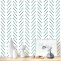 Erfoni Peel and Stick Wallpaper Green Herringbone Wallpaper for Bathroom | 17.7in x 393.7in Modern Geometric Removable Contact Paper Green and White Line Peel Stick Self Adhesive Wallpaper for Walls