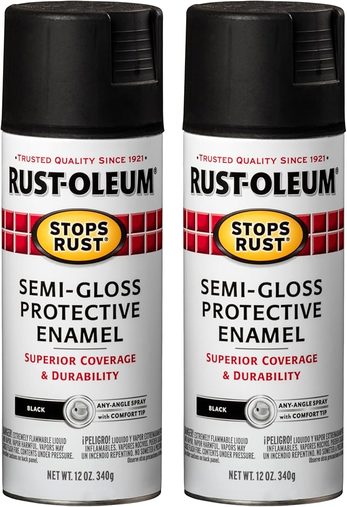 Rust-Oleum 7798830 Stops Rust Spray Paint, 12 oz, Semi-Gloss Black, 2 Pack