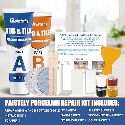 Porcelain Repair Kit, Waterproof Fiberglass Tub Repair Kits, Strong Tile Repair Kit, Non-Toxic Ceramic Tile Repair Kits Suitable for Ceramics, Porcelain, Resin, Granite, Marble, Quartz, Etc