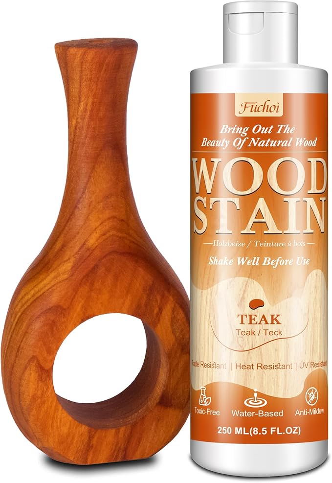 Wood Stain 8.5oz - Teak | Water Based Furniture Stain & Wood Varnish for Indoor & Outdoor Wooden Furniture, Doors, Windows, Paneling, Cabinets | Low Odor Non-Toxic, Dye Fast, Multiple Finishes