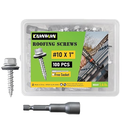 100 Pcs, #10 x 1 Inch Hex Head Metal Roofing Screws, Zinc Plated Sharp Point Sheet Metal Roof Screw with Rubber Washer, Self Tapping Metal to Wood Siding Screws, Hex Socket Included