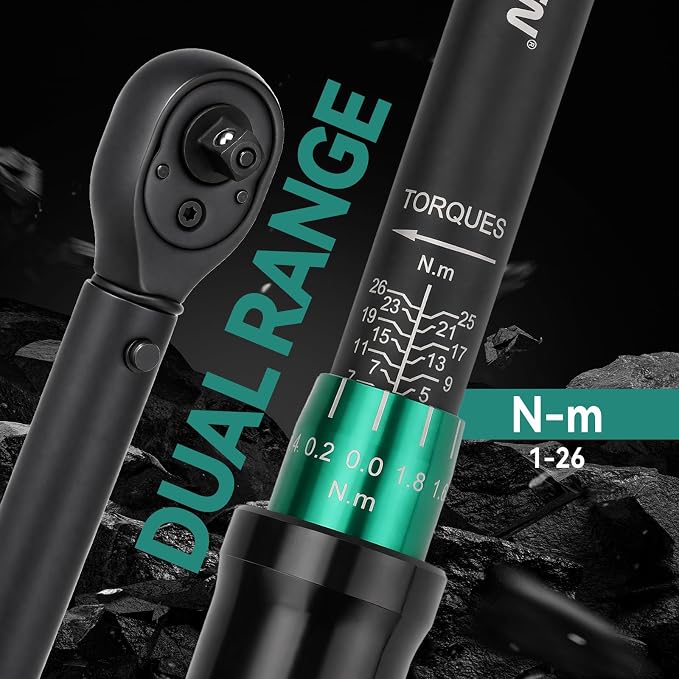 DISEN 46PCS 1/4" Click Torque Wrench 1-26 N.m 72-Tooth Quick Release | ±3% accuracy | Reversible ratchet | Sockets & bits included | 1-26 N.m range | For bikes, motorcycles, precision repair