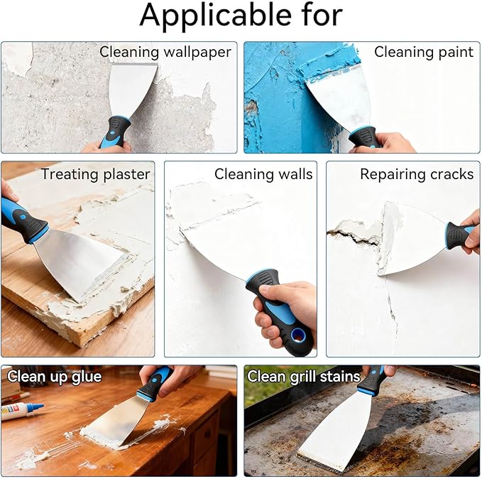 6 Pack Putty Knife Set – Stainless Steel Spackle & Paint Scrapers (1", 1.5", 2", 3", 4", 5") | Flexible Metal Scraper Tools for Drywall Repair, Wallpaper Removal, Plaster & Adhesive
