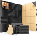 SD SODOCT 36 Pack Wedge Acoustic Foam Panels, Self-Adhesive Sound Proof Foam Panels for Walls, 12 x 12 x 2 Inches High Density Acoustic Foam, Fire Resistant, Studio Wall & Ceiling Panels, Black