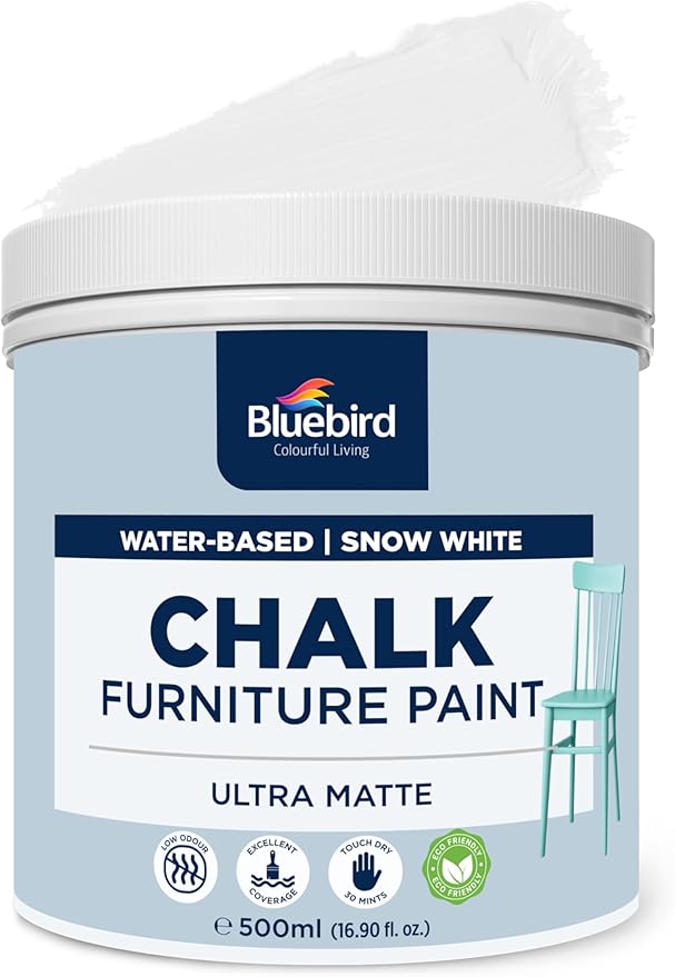 BLUEBIRD Chalk Furniture Paint - 500 ML / 16.9 fl oz for Furniture, Home Décor, Cabinets, and More (Snow White)