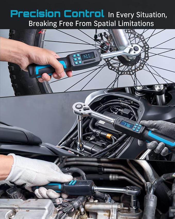 Seesii Digital Torque Wrench 3/8" Drive (2.95-99.6 ft.lbs / 4-135 N.m) | ±2% Accuracy, Buzzer and LED Flash 4 Units Mode with 5"&3" Extension Bar 1/2" Adapter for Auto/Motorcycle/Bicycle Repair