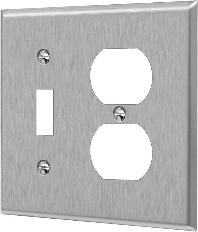 ENERLITES Combination Toggle Light Switch or Duplex Receptacle Outlet Metal Wall Plate, Corrosive Resistant, Size 2-Gang 4.50" x 4.57", 771121, 430 Stainless Steel, UL Listed, Silver, Standard