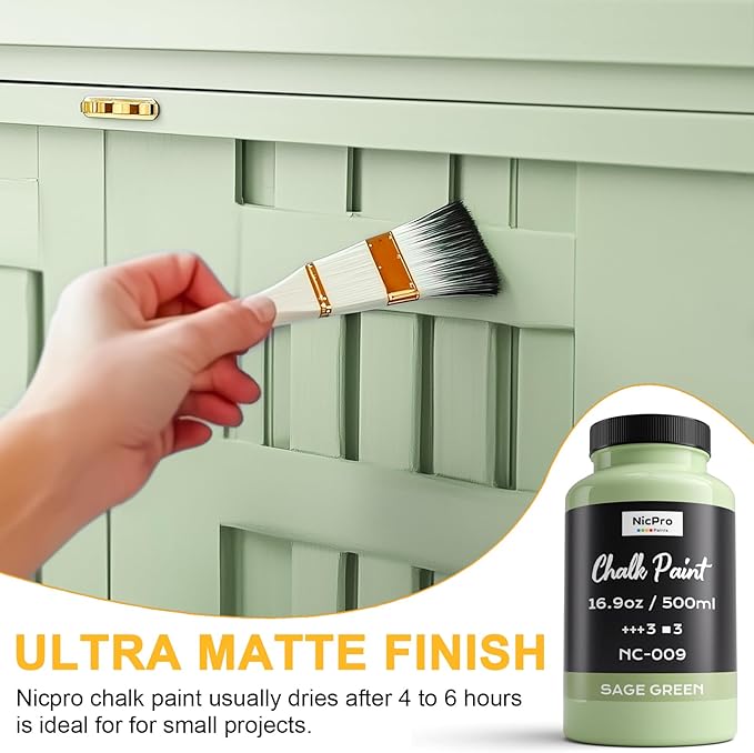 Nicpro 8 Colors Chalk Paint for Furniture, 16.9 oz (500ml) Ultra Matte Finish Acrylic Craft Paint, Non-Toxic Chalk Furniture Paints for Wood, Metal, Cabinets, Home Decor with Liquid Wax, Color Wheel