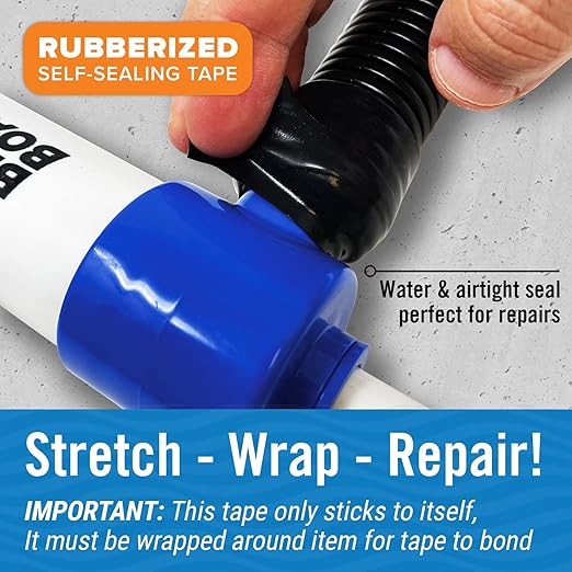Better Boat Self Fusing Silicone Tape Waterproof Black, Hose Repair and Electrical Tape, Plumbing Tape for Leaks, 1 in x 40 ft