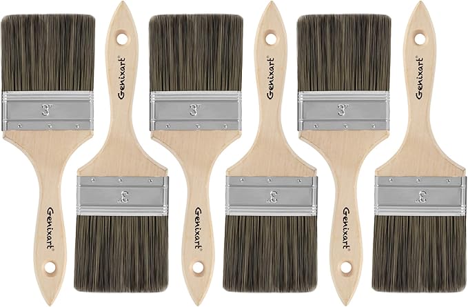 Double Thick Chip Paint Brush, 6 Pack, 3 inch / 75mm Stain Brushes for Painting Walls and Fence Staining, Wooden Handle Masonry Paintbrush for Varnish, Paste, Gesso and Limewash