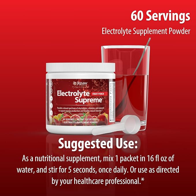 Jigsaw Health Electrolyte Supreme | Broad Spectrum of Electrolytes + Trace Minerals | Fruit Punch Flavor | 60 Servings (Jar)