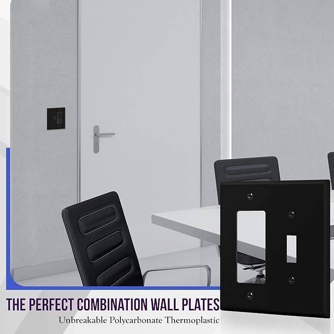 ENERLITES Combination Toggle Light Switch/Decorator Light Switch Plate, Double Switch Wall Plate, Mid-Size 2-Gang 4.88" x 4.92", Polycarbonate Thermoplastic, 881131M-BK, Black