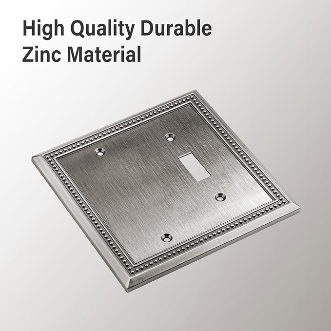 Henne Bery Sunken Pearls Heavy Duty Decorative Wall Plate Switch Plate Outlet Cover (Blank/Toggle, Heirloom Silver)