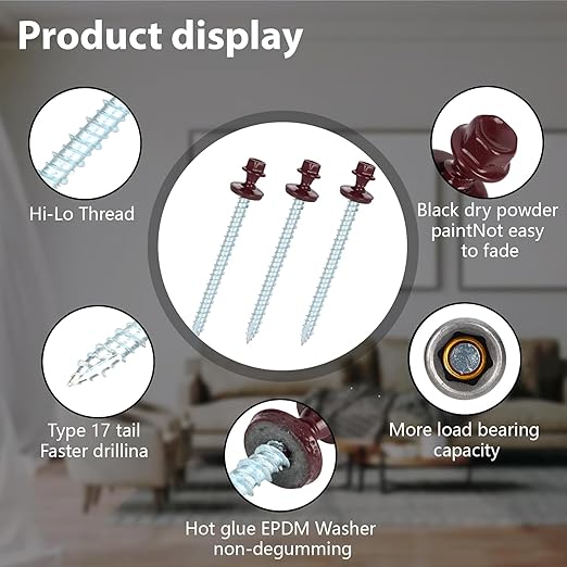 Metal Roofing Screws 10 x 2-1/2 inch, Brown Hex Head Sheet Metal Roof Screw with EPDM Washer for Corrugated Roofing (250Pcs)