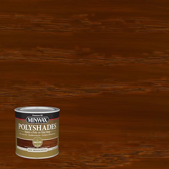 Minwax PolyShades Wood Stain + Polyurethane Finish – ½ Pint, American Chestnut, Satin