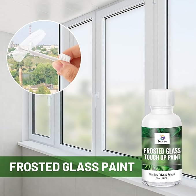 SENVEN Frosted Glass Touch Up Paint for Window Repair- Acrylic Window Privacy Paint, Waterproof & UV Resistant, Frosted Glass for Bathroom, Kitchen, Room, Sliding Door, Semi-Gloss, 1.5 oz, 30ML