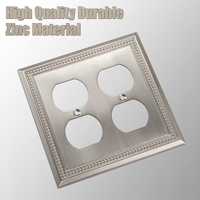 Henne Bery Sunken Pearls Heavy Duty Decorative Wall Plate Switch Plate Outlet Cover (Double Duplex, Satin Nickel)