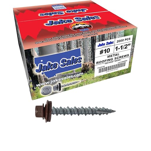 10 x 1-1/2" Brown Metal Roofing Screws - Hex Washer Head- Self-Starting/Tapping - EPDM Washer. 8 X 250 Bags - 2,000 Screws