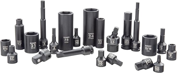 SUNEX 10181 3/8" & 1/2" Drive SAE & Metric 6 Point Standard & Deep with Star (E and Tamperproof), Triple Square, & Hex Bit, 181-Piece