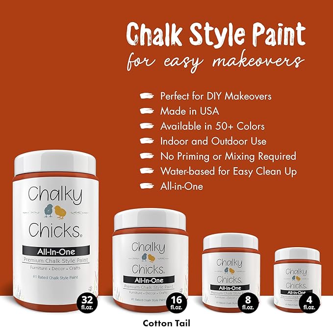 Chalky Chicks 4 Fl Oz Matte Pumpkin Pie Orange Chalk Paint for Furniture Without Sanding - No Prep Furniture Paint No Sanding All in One for Crafts, Wood, Cabinet, Walls, Metal, Dresser, Farmhouse