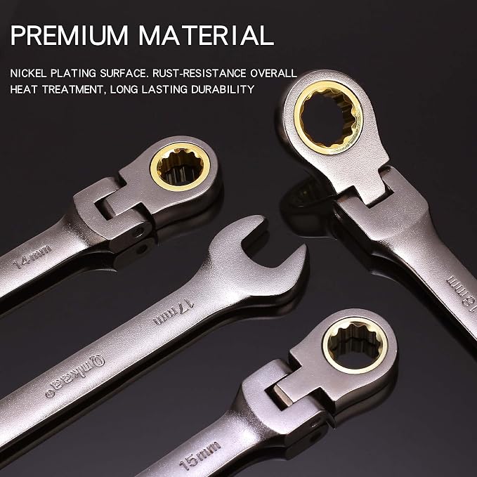 Qnkaa Flexible Ratcheting Wrench Set 24pcs Metric 8-19mm & SAE 1/4” to 7/8“ | Flex-Head Spanner Gear Ring Ratchet Combination Wrenches Kit with Portable Organizer