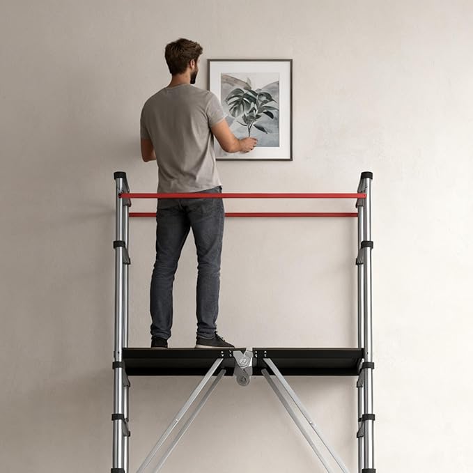 APARECIUM 12’ Aluminum Scaffolding, Foldable Scaffolding Ladder, Multipurpose Rolling Scaffolding Work Platform, Scaffold Tower, Ladder Stool Work Bench, Adjustable Work Platform, 330 Lbs Duty Rate