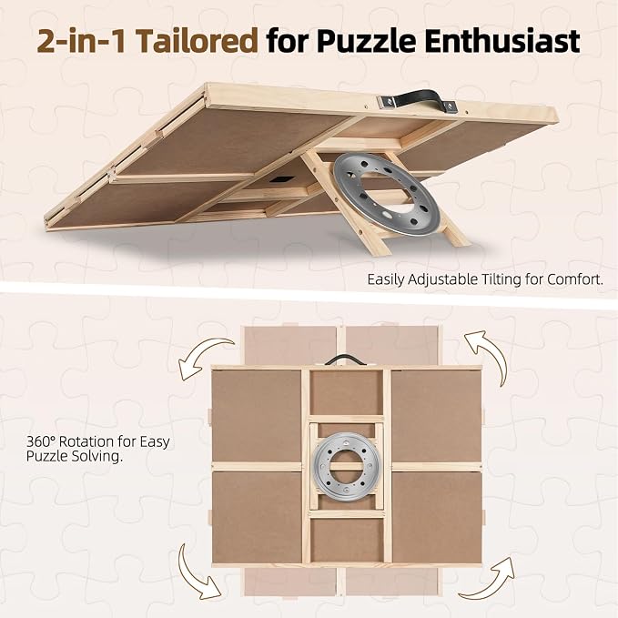 ALL4JIG 2000 Pieces 2-in-1 Tilting&Rotating Puzzle Board for Adults,Wooden Jigsaw Puzzle Table with 4 Drawers, 28.5 "x40.16 Portable Board with Lazy Susan and Cover,with a Tabletop Easel-Style Tilt