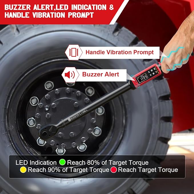 1/2-Inch Drive Digital Torque Wrench, 3.8-250.8Ft.Lb, for Lug Nuts | Electronic Torque Wrench, 5.1-340Nm, ±1% Accuracy, Vibration/Buzzer/LED, 9 Presets & 5 Units, for Suspension & Truck Repair