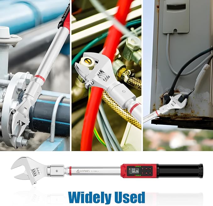 Adjustable Digital Torque Wrench, 1.5-99.6 Ft.lb, ±1% Accuracy | 2-135Nm, 45mm Jaw & 1/2" Ratchet, 14×18mm Open End, Vibration, Buzzer, LED Indicator for HVAC, Split AC, Motorcycle, Plumbing