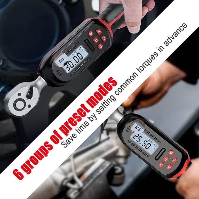 VANPO 1/4 Inch Digital Torque Wrench, 1.1-22.1 Ft-lbs/1.5-30Nm, with Preset Values, 2% Accuracy, Buzzer and LED Notification, Small Electronic Torque Wrench for Bicycles | 1.5-30 N.m Electronic Torque Wrench Set with Preset Values, 2% Accuracy, Buzzer ...